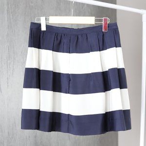 J. Crew Navy Blue/White Pleated Striped Skirt